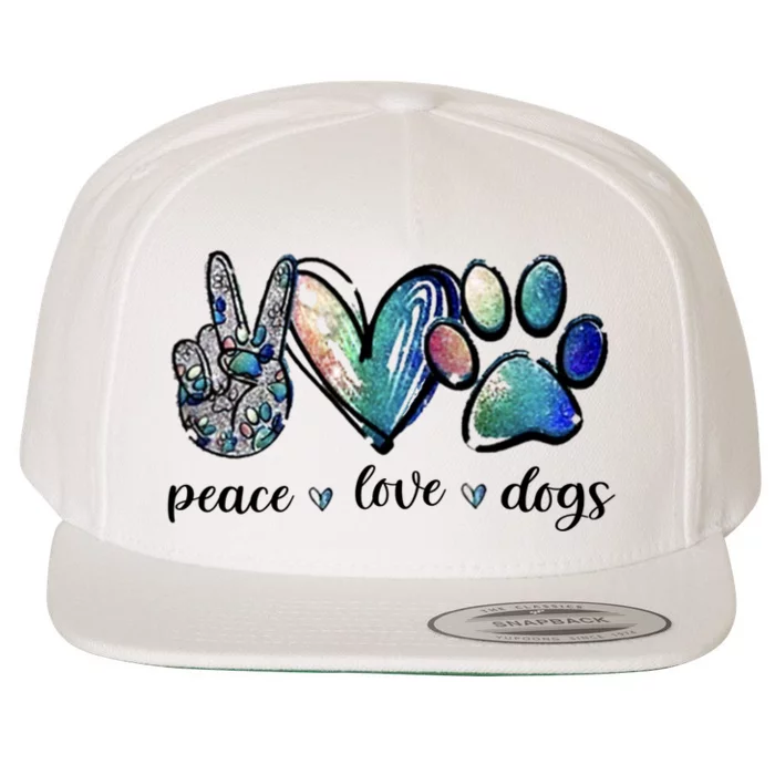 Dog Lover Peace Love Dogs Puppy Paw Wool Snapback Cap