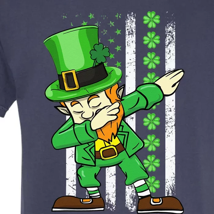 Dabbing Leprechaun Patricks Day Shamrock Irish American Flag Garment-Dyed Heavyweight T-Shirt