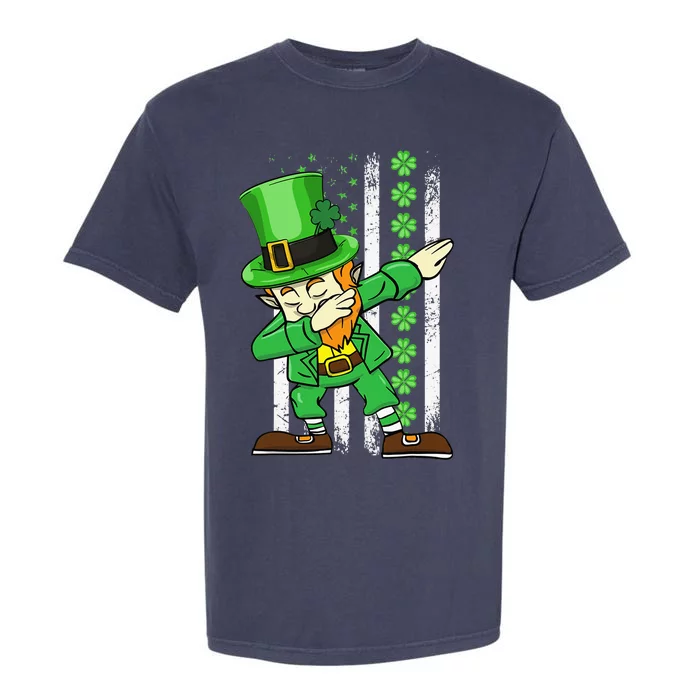 Dabbing Leprechaun Patricks Day Shamrock Irish American Flag Garment-Dyed Heavyweight T-Shirt