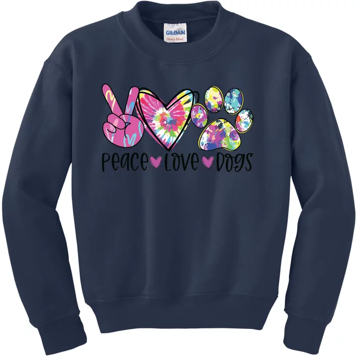 Dog Lover Peace Love Dogs Tie Dye Rescue Puppy Gifts Womens Kids Sweatshirt