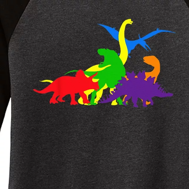 Dinosaur LGBTQ Pride Gay Rainbow Flag Proud Ally Animal Women's Tri-Blend 3/4-Sleeve Raglan Shirt