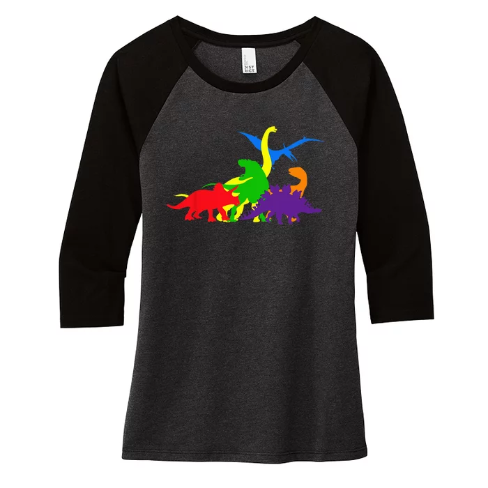 Dinosaur LGBTQ Pride Gay Rainbow Flag Proud Ally Animal Women's Tri-Blend 3/4-Sleeve Raglan Shirt