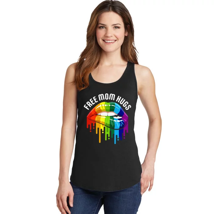 Dripping Lips Rainbow LGBTQ Mother FREE MOM HUGS Ladies Essential Tank