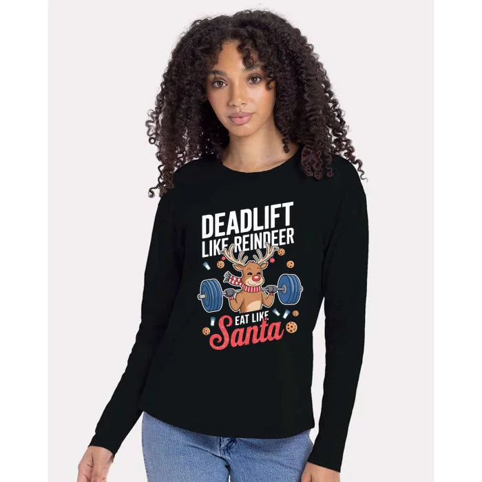 Deadlift Like Reindeer Eat Like Santa Christmas Weightlifter Womens Cotton Relaxed Long Sleeve T-Shirt