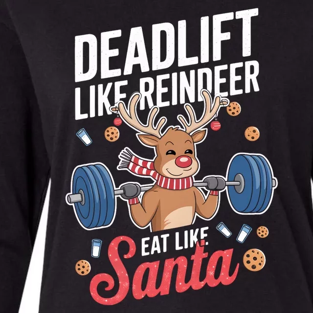 Deadlift Like Reindeer Eat Like Santa Christmas Weightlifter Womens Cotton Relaxed Long Sleeve T-Shirt