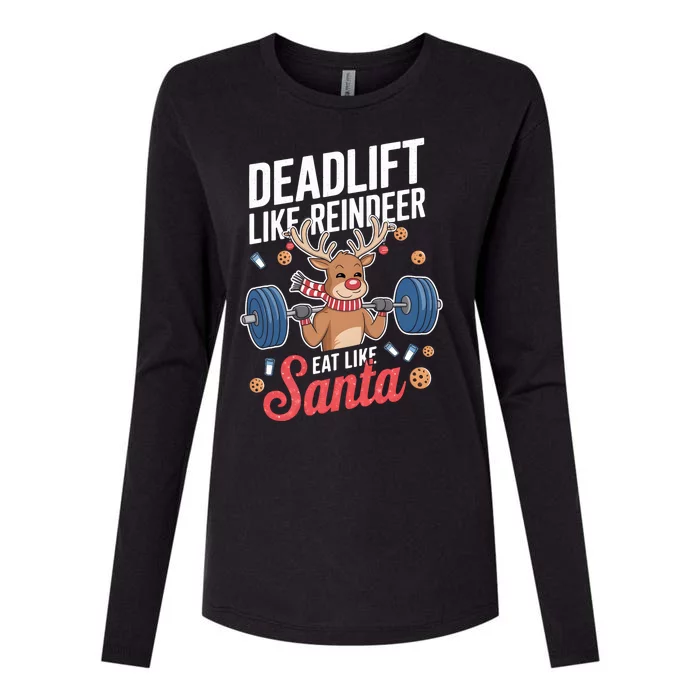 Deadlift Like Reindeer Eat Like Santa Christmas Weightlifter Womens Cotton Relaxed Long Sleeve T-Shirt