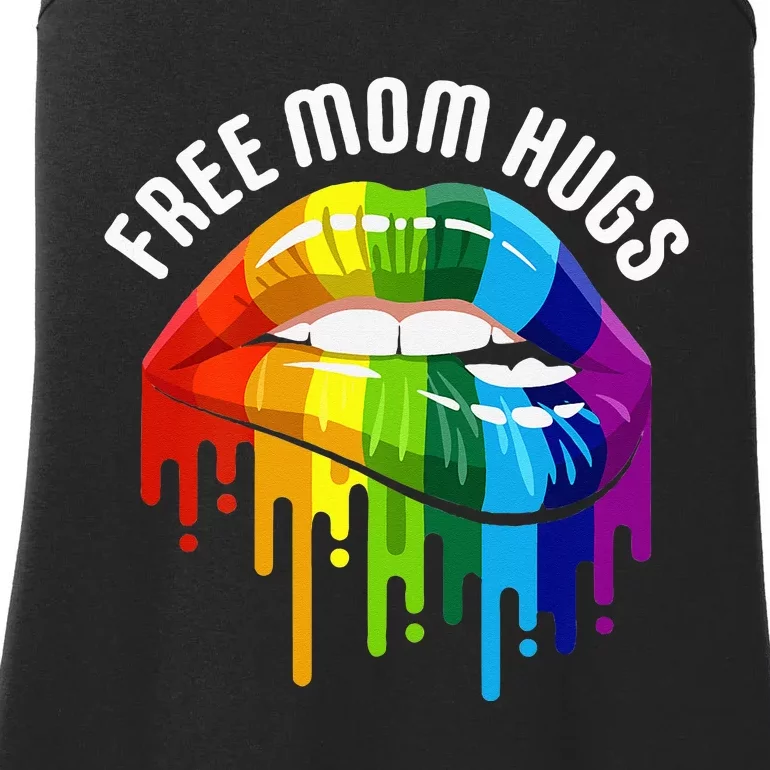 Dripping Lips Rainbow LGBTQ Mother FREE MOM HUGS Ladies Essential Tank