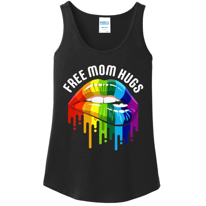 Dripping Lips Rainbow LGBTQ Mother FREE MOM HUGS Ladies Essential Tank