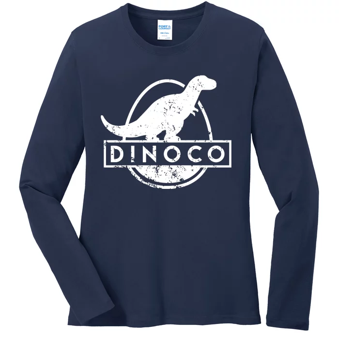 Dinoco Logo Rustic Monochrome Ladies Long Sleeve Shirt