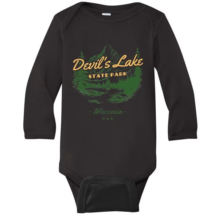 DevilS Lake State Park Wisconsin Retro Vintage Baby Long Sleeve Bodysuit