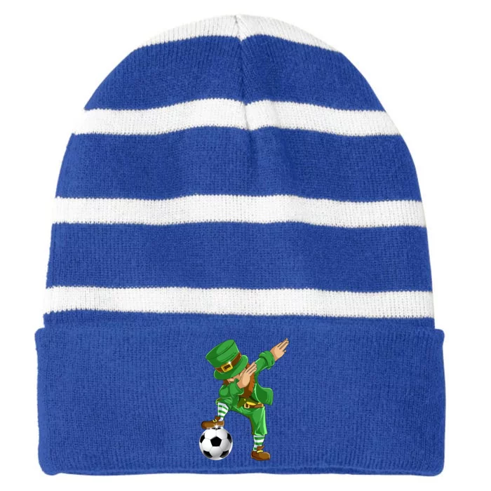 Dabbing Leprechaun Soccer St Patricks Day Sports Gift Striped Beanie with Solid Band