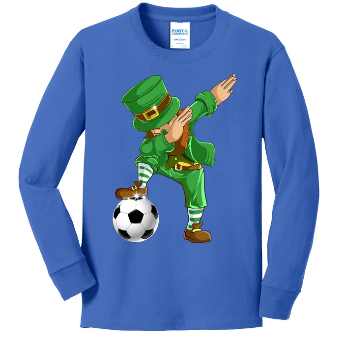 Dabbing Leprechaun Soccer St Patricks Day Sports Gift Kids Long Sleeve Shirt