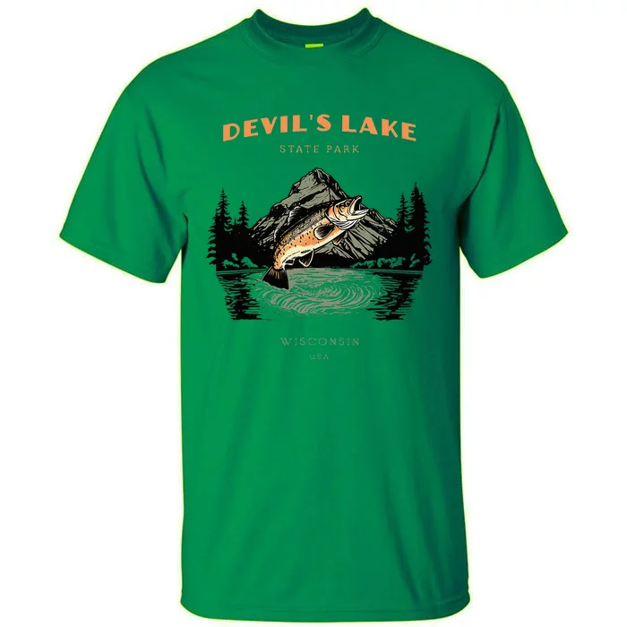 DevilS Lake State Park Wisconsin Retro Vintage Fishing Tall T-Shirt