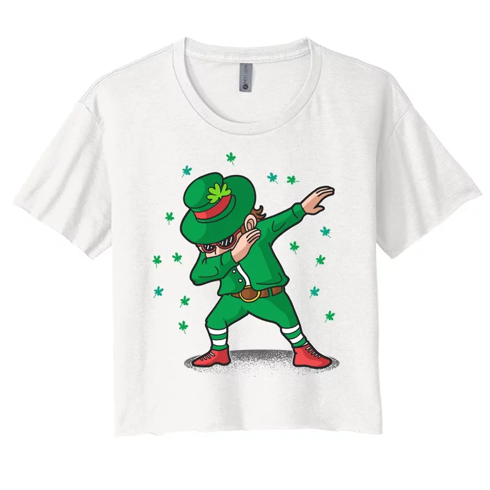 Dabbing Leprechaun St Patricks Day Party Women's Crop Top Tee