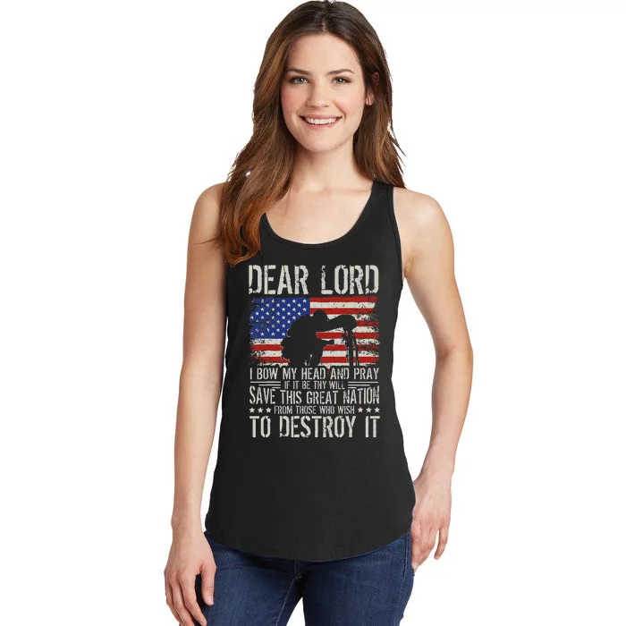 Dear Lord Save This Great Nation Jesus & Trump Maga Ladies Essential Tank