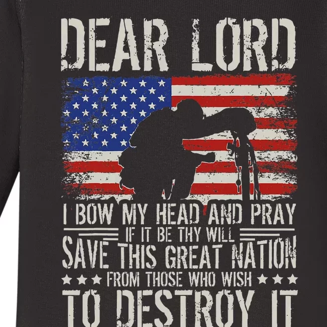 Dear Lord Save This Great Nation Jesus & Trump Maga Baby Long Sleeve Bodysuit