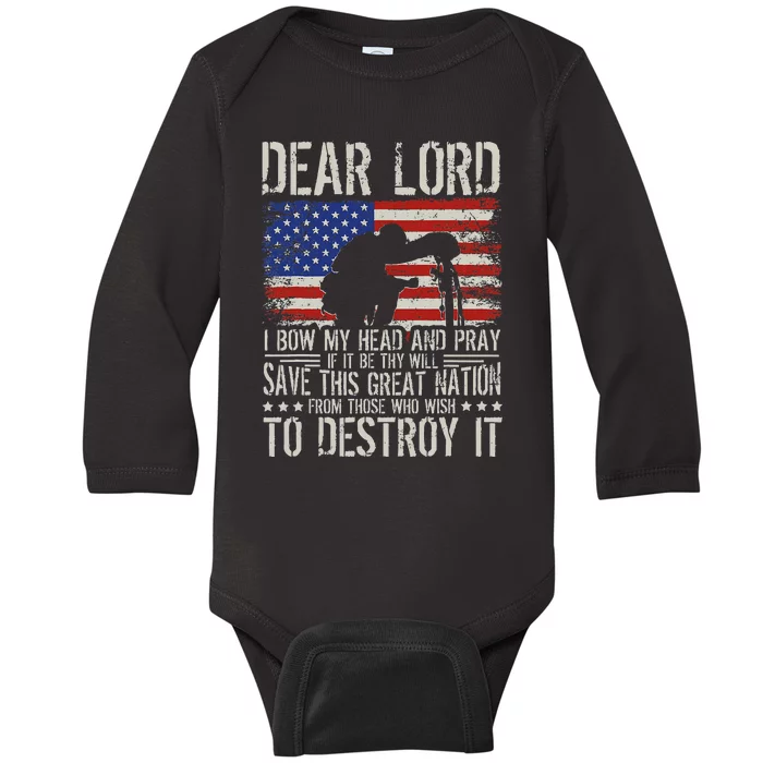 Dear Lord Save This Great Nation Jesus & Trump Maga Baby Long Sleeve Bodysuit