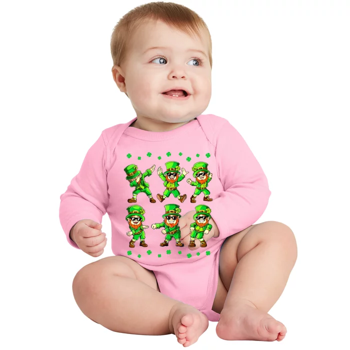 Dancing Leprechauns St Patricks Day Boy Girl Dabbing Baby Long Sleeve Bodysuit