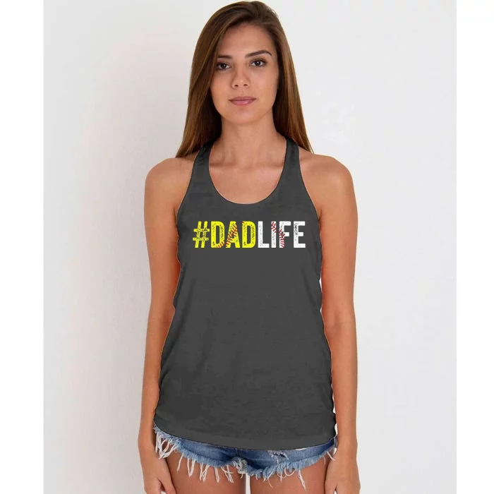 Dad Life Softball Daddy Baseball Sports Lover Fathers Day Women's Knotted Racerback Tank