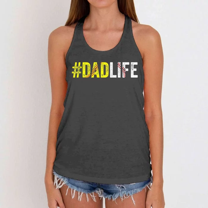 Dad Life Softball Daddy Baseball Sports Lover Fathers Day Women's Knotted Racerback Tank