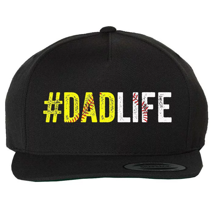 Dad Life Softball Daddy Baseball Sports Lover Fathers Day Wool Snapback Cap