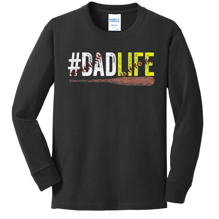 Dad Life Softball Daddy Baseball Sports Lover Father's Day Kids Long Sleeve Shirt