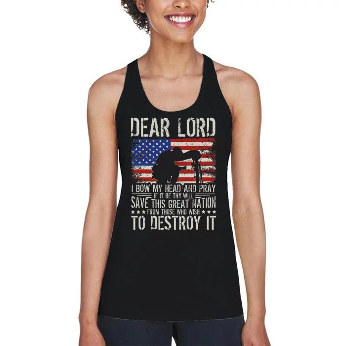 Dear Lord Save This Great Nation Jesus & Trump Maga Gift Women's Racerback Tank