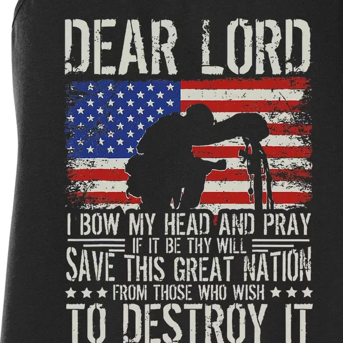 Dear Lord Save This Great Nation Jesus & Trump Maga Gift Women's Racerback Tank