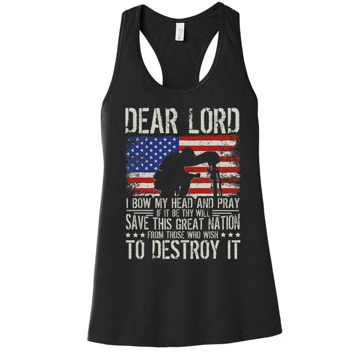 Dear Lord Save This Great Nation Jesus & Trump Maga Gift Women's Racerback Tank