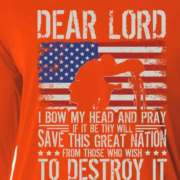 Dear Lord Save This Great Nation Jesus And Trump Maga Gift Cooling Performance Long Sleeve Crew