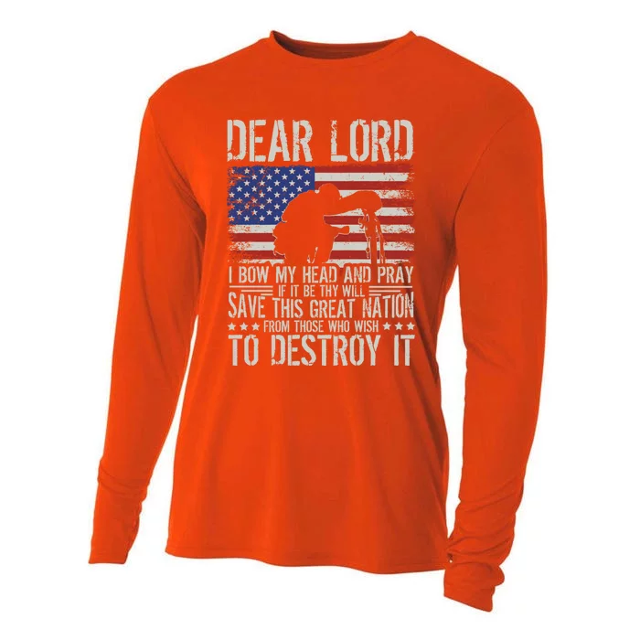 Dear Lord Save This Great Nation Jesus And Trump Maga Gift Cooling Performance Long Sleeve Crew