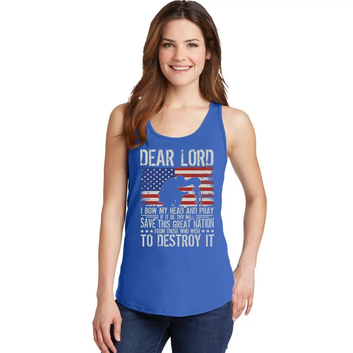 Dear Lord Save This Great Nation Jesus And Trump Maga Gift Ladies Essential Tank