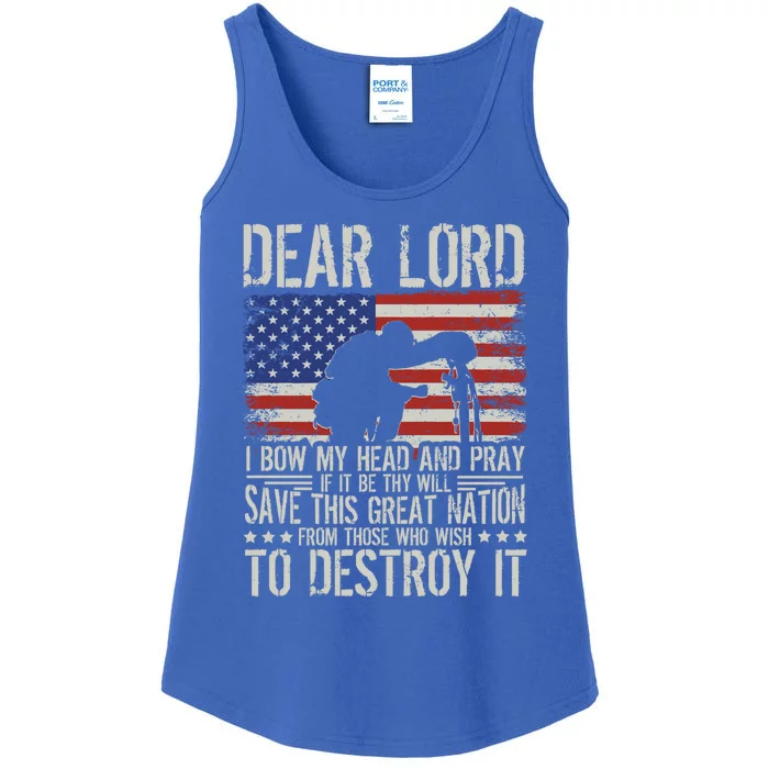 Dear Lord Save This Great Nation Jesus And Trump Maga Gift Ladies Essential Tank