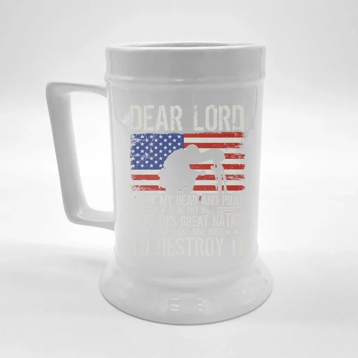 Dear Lord Save This Great Nation Jesus And Trump Maga Gift Front & Back Beer Stein