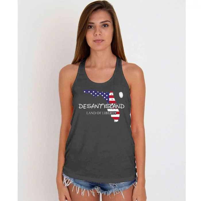 DeSantisLand Land State Of Liberty Florida Map Patriotic Women's Knotted Racerback Tank