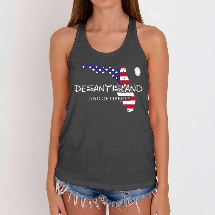 DeSantisLand Land State Of Liberty Florida Map Patriotic Women's Knotted Racerback Tank