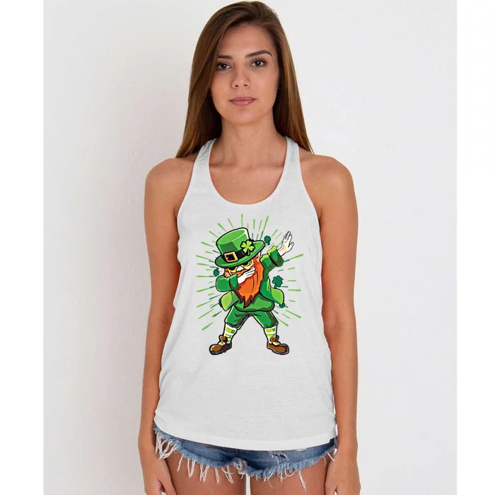 Dabbing Leprechaun Shamrock Clover Saint Paddy St PatrickS Gift Women's Knotted Racerback Tank