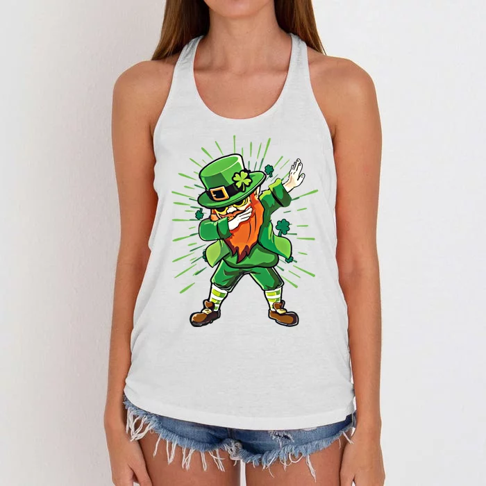 Dabbing Leprechaun Shamrock Clover Saint Paddy St PatrickS Gift Women's Knotted Racerback Tank