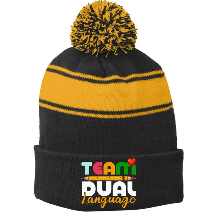 Dual Language Teachers Back To School Squad Stripe Pom Pom Beanie