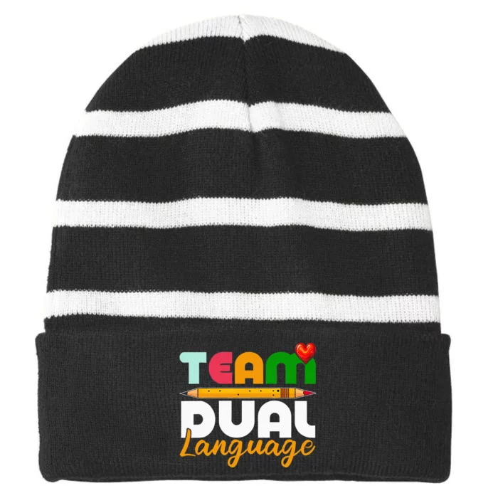 Dual Language Teachers Back To School Squad Striped Beanie with Solid Band