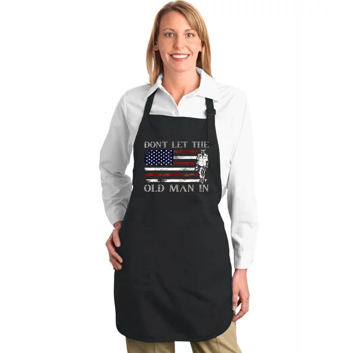 DonT Let The Old Man In Vintage American Flag Full-Length Apron With Pocket