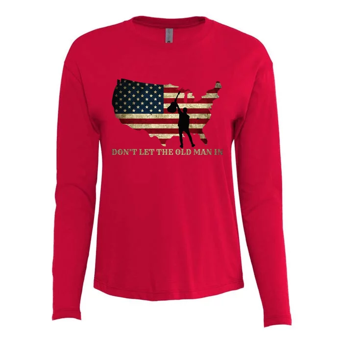 Dont Let The Old Man In American Flag Guitar Womens Cotton Relaxed Long Sleeve T-Shirt