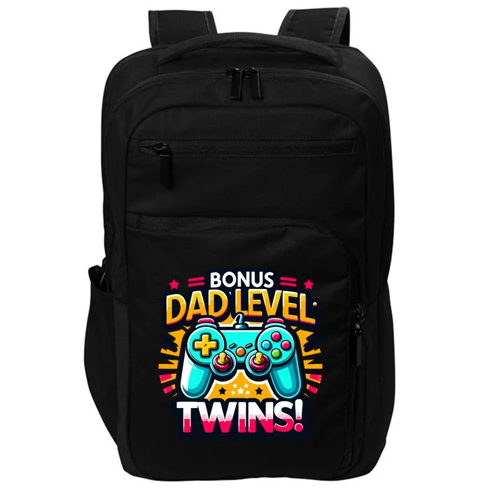 Dad Level: Twins! Funny And Playful Typography Twin Dad Impact Tech Backpack