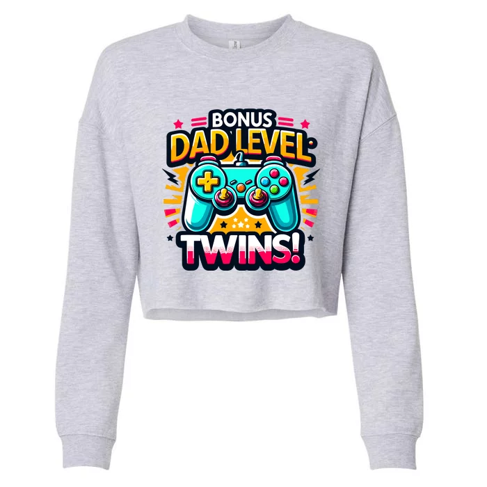 Dad Level: Twins! Funny And Playful Typography Twin Dad Cropped Pullover Crew