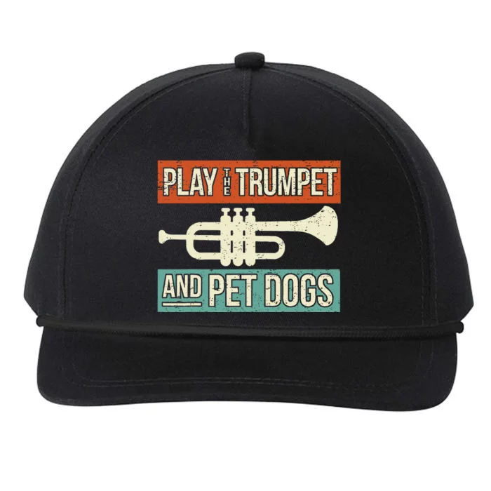 Dog Lover Trumpet Player Saying Retro Trumpeter Vintage Snapback Five-Panel Rope Hat