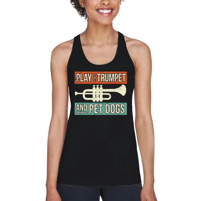 Dog Lover Trumpet Player Saying Retro Trumpeter Vintage Women's Racerback Tank