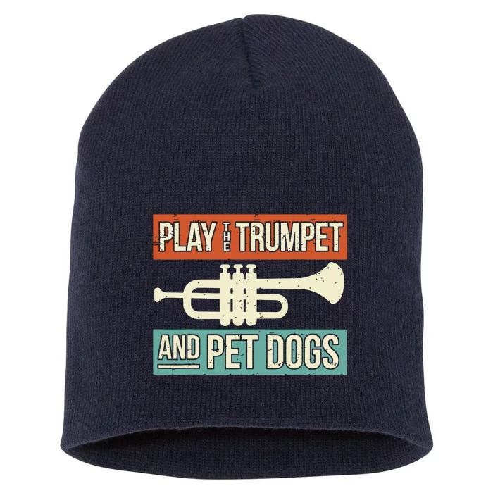 Dog Lover Trumpet Player Saying Retro Trumpeter Vintage Short Acrylic Beanie