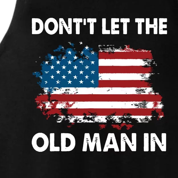 Dont Let The Old Man In Retro American Flag Ladies Tri-Blend Wicking Tank