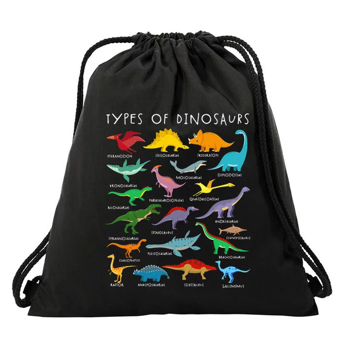 Dinosaur Lover Types Of Dinosaurs Different Dinosaurs Drawstring Bag