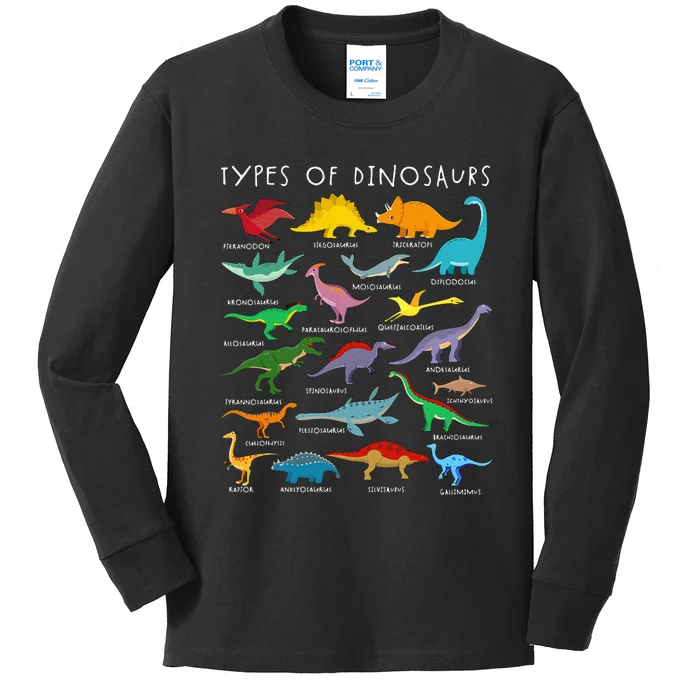 Dinosaur Lover Types Of Dinosaurs Different Dinosaurs Kids Long Sleeve Shirt